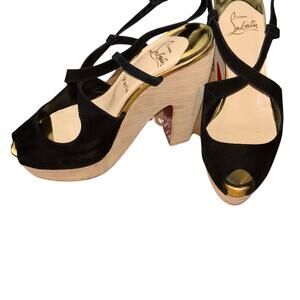 Christian Louboutin Rozeppa suede open toe heels red bottom size 37.5